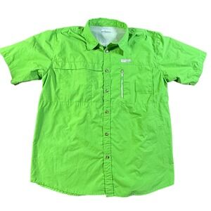 Columbia Sportswear Short Sleeve Button‎ Up Shirt Men's Size L/G Bright Green